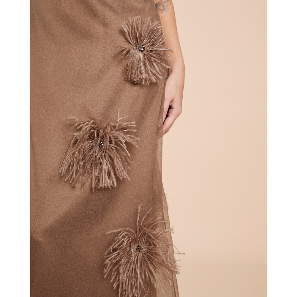 NWT o.p.t Naia Organza Tie Neck Maxi Dress in Oatmeal - Size XS - Picture 7 of 11